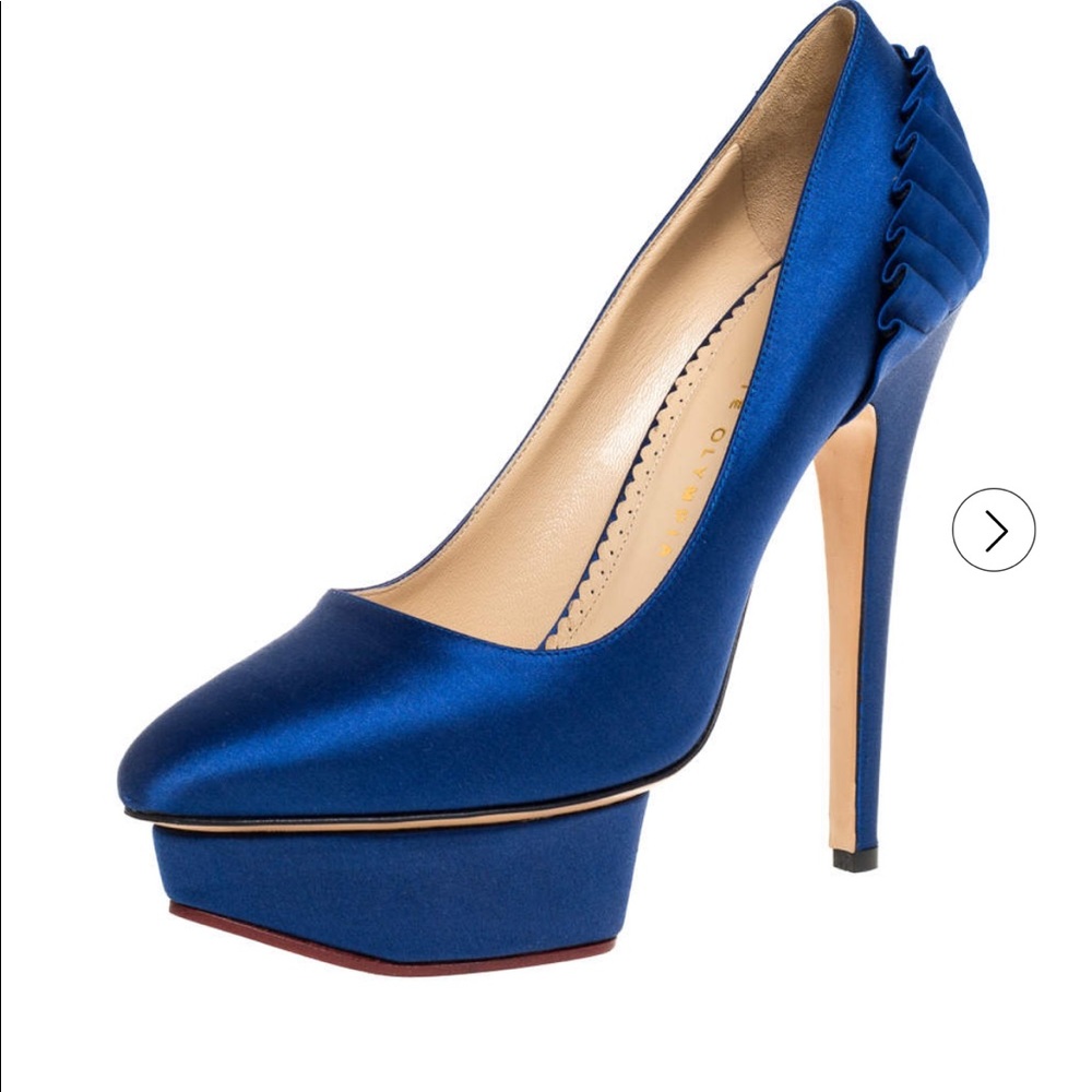Charlotte Olympia Blue Satin Paloma Platform Pumps
